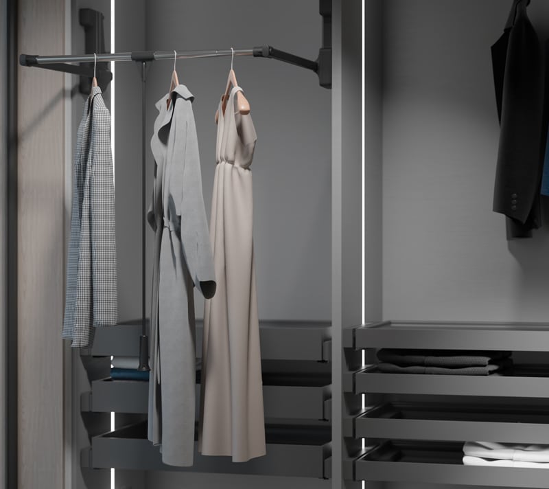 Pulldown wardrobe hanging rail